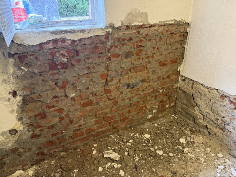 Nasse Wand hinter Holzverkleidung man hat es nur gerochen Schimmel und modriger Geruch